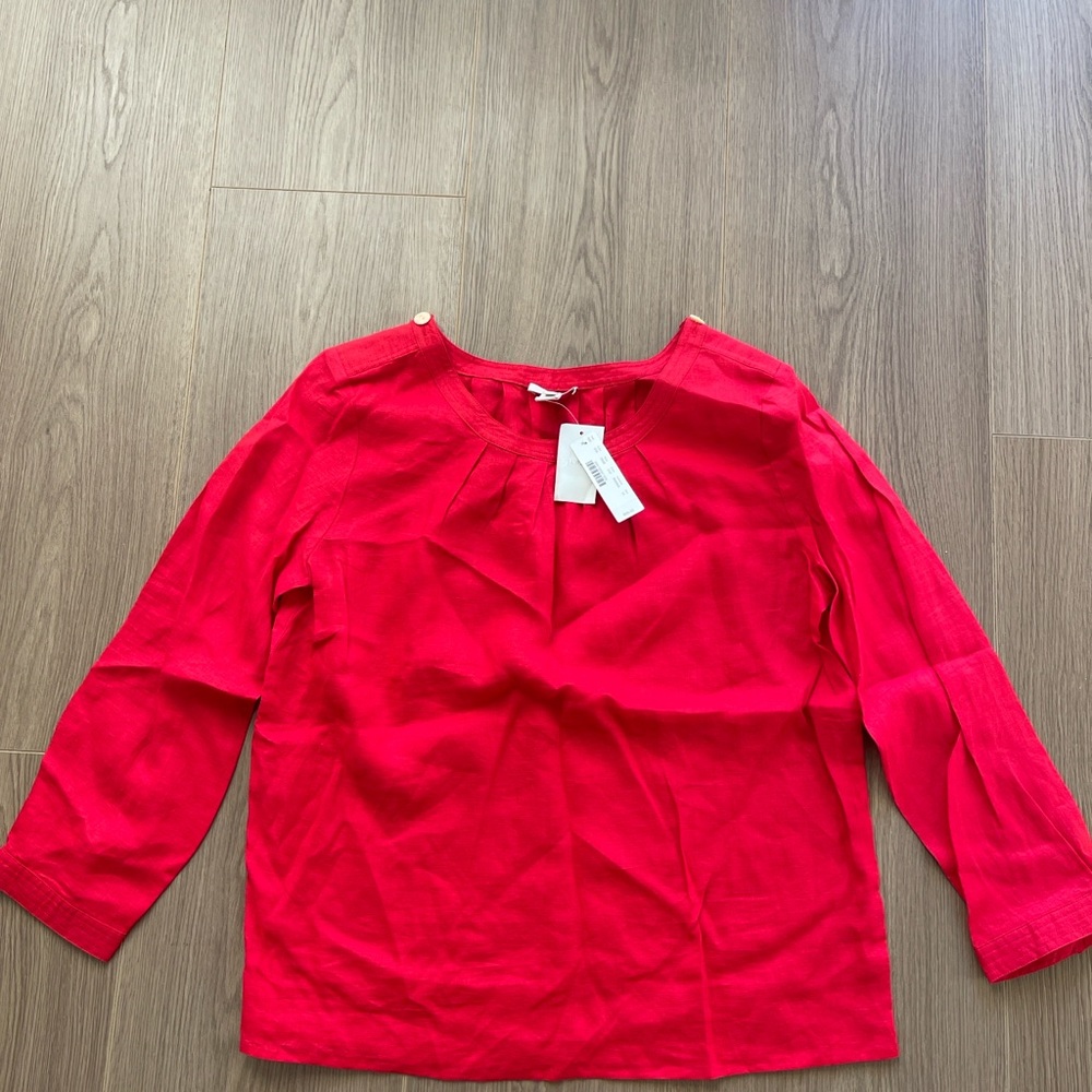 ❤️ J.Crew 100% Linen Blouse | Red | Size 10 | New With Tags + Extra Button